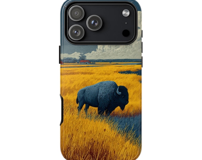 Bison Blue Yellow Prairie Phone Case: iPhone, Galaxy, Pixel - Lifetime Warranty
