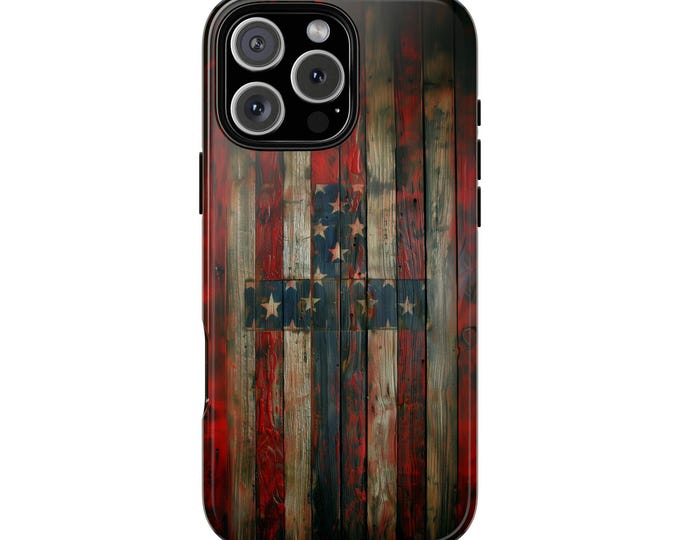 Rustic Cross American Flag Phone Case: iPhone, Galaxy, Pixel - Lifetime Warranty