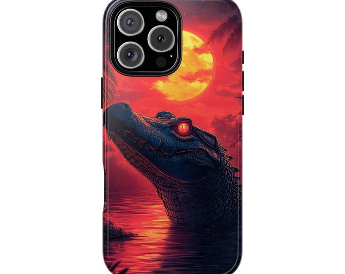 Retro Crocodile Sunset River Alligator Phone Case: iPhone, Galaxy, Pixel - Lifetime Warranty