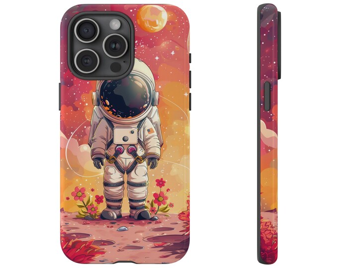 Cute Space Astronaut Flower Vector Painting Phone Case: iPhone, Galaxy, Pixel - Lifetime Warranty