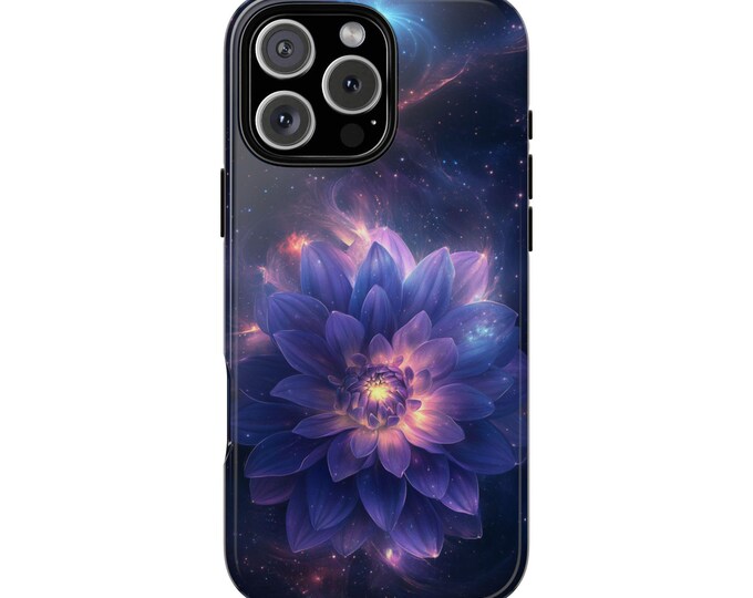 Glowing Purple Lotus Flower Cosmos Phone Case: iPhone, Galaxy, Pixel - Lifetime Warranty