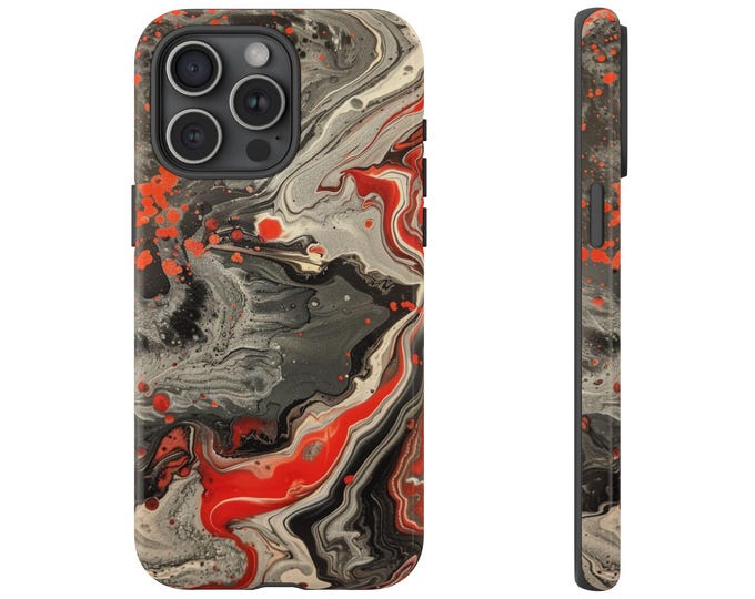 Gray Red Blaze Hydro Dipped Case, Graphite Hydrodip Liquid Cover, Grey Orange Design - Tough Phone Case for iPhone, Samsung Galaxy, Pixel