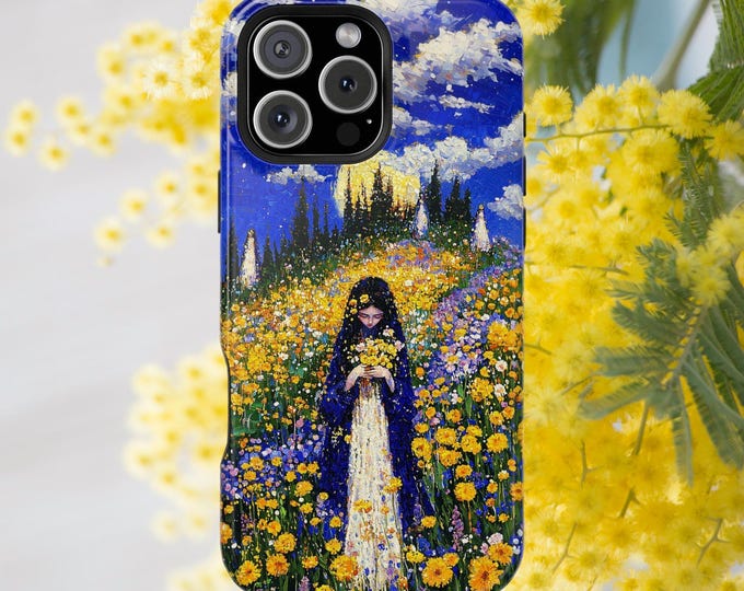 Klimt Lady Wildflower Artwork Phone Case: iPhone, Galaxy, Pixel - Lifetime Warranty