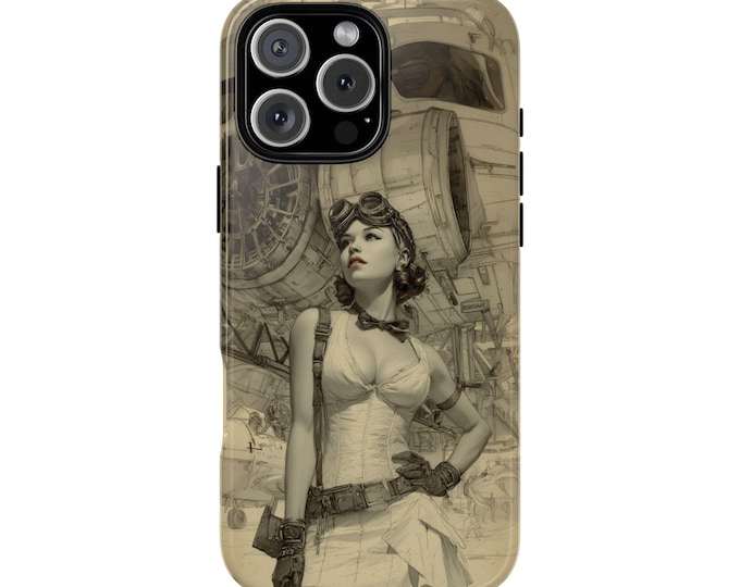 Vintage Steampunk Gunner Woman Mechanic Phone Case: iPhone, Galaxy, Pixel - Lifetime Warranty