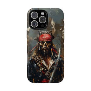 Skull Pirate Sword Skeleton Oil Painting Phone Case: Tough Cover for iPhone (MagSafe Compatible), Samsung Galaxy, Pixel