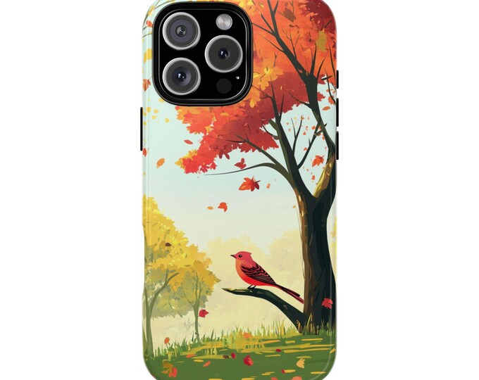 Red Bird Fall Tree Summer Nature Phone Case: iPhone, Galaxy, Pixel - Lifetime Warranty