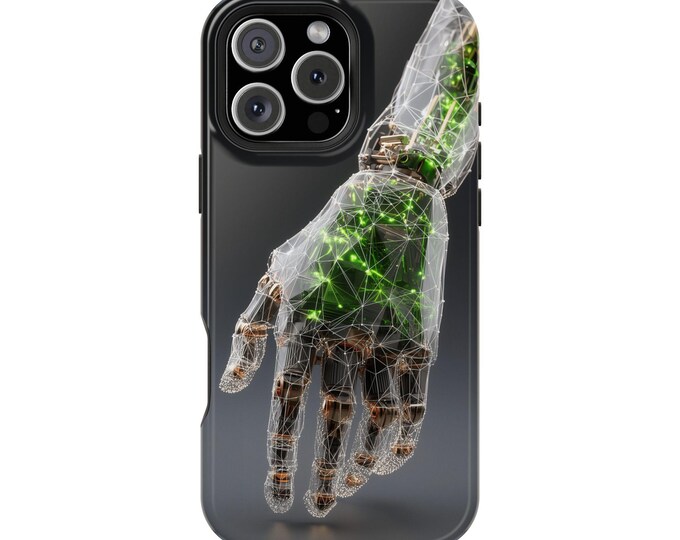 Cybernetic Hand Wireframe Green Wireframe Phone Case: iPhone, Galaxy, Pixel - Lifetime Warranty