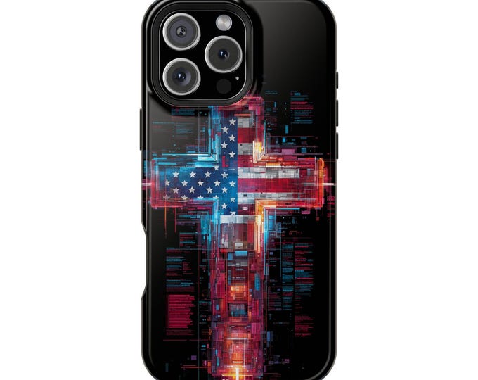 American Christian Cross Digital Glitch Phone Case for iPhone | Samsung Galaxy | Google Pixel