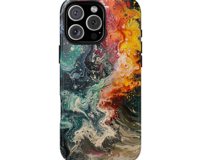 Abstract Fusion Liquid Teal Paint Waves Phone Case: iPhone, Galaxy, Pixel - Lifetime Warranty