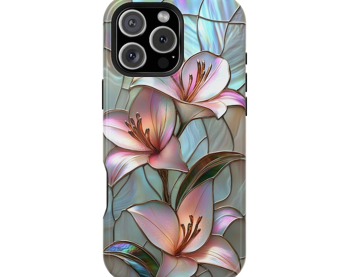 Pink Tiger Lily Stained Glass Phone Case: iPhone, Galaxy, Pixel - Lifetime Warranty
