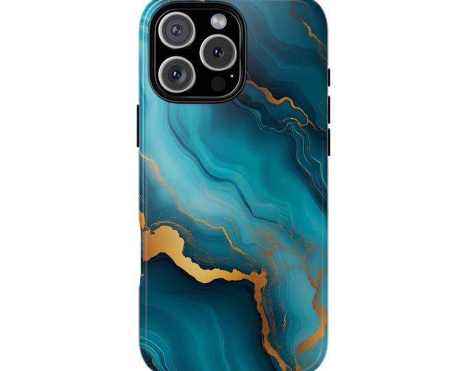 Blue Marble Waves Luxurious Golden Veins Phone Case: Tough Cover for iPhone (MagSafe Compatible), Samsung Galaxy, Pixel