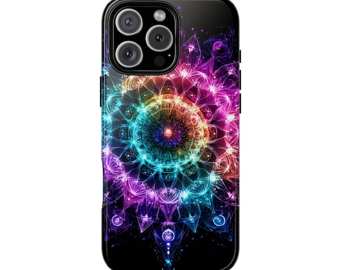 Neon Cyan Pink Radial Mandala Phone Case: iPhone, Galaxy, Pixel - Lifetime Warranty