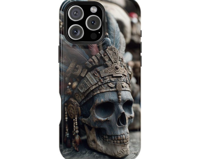 Tribal Skull Wood Carved Headdress Phone Case: iPhone, Galaxy, Pixel - Lifetime Warranty
