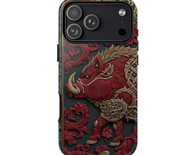 Red Boar Knotwork Gold Phone Case: iPhone, Galaxy, Pixel - Lifetime Warranty