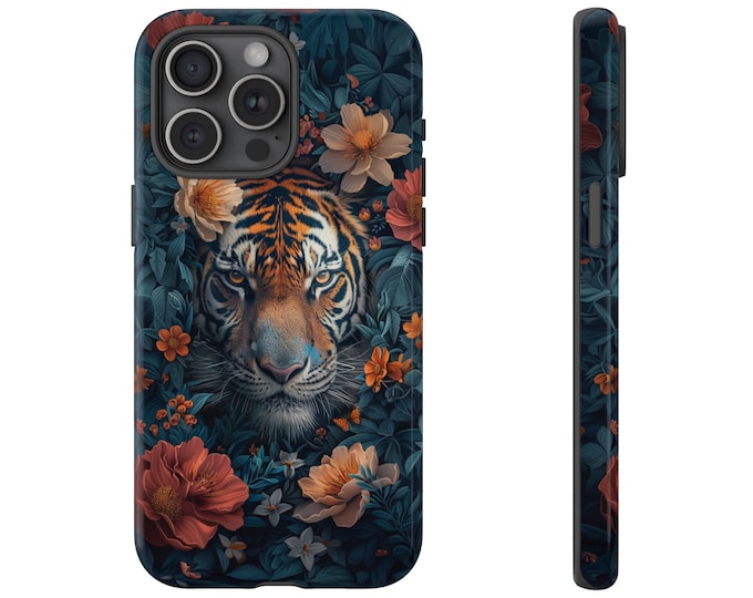 Bengal Tiger in Floral Jungle Flowers Phone Case: iPhone, Galaxy, Pixel - Lifetime Warranty