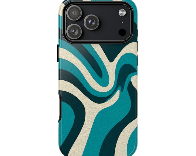 Turquoise Beige Wavy Vector Lines Phone Case: iPhone, Galaxy, Pixel - Lifetime Warranty