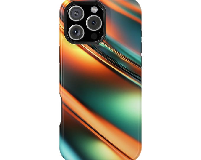 Gradient Metal Green Orange Wave Art Phone Case: iPhone, Galaxy, Pixel - Lifetime Warranty