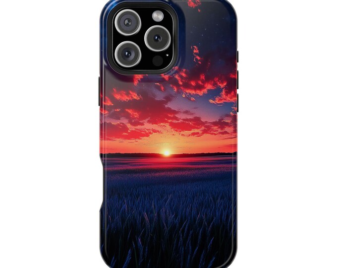 Blue Grass Field Sunset Clouds Phone Case: iPhone, Galaxy, Pixel - Lifetime Warranty