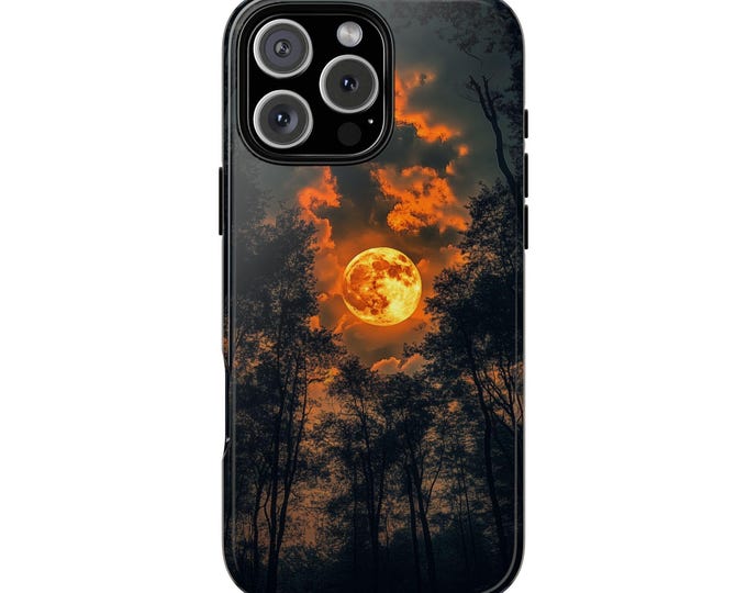 Orange Moon Night Woods Forest Phone Case: iPhone, Galaxy, Pixel - Lifetime Warranty