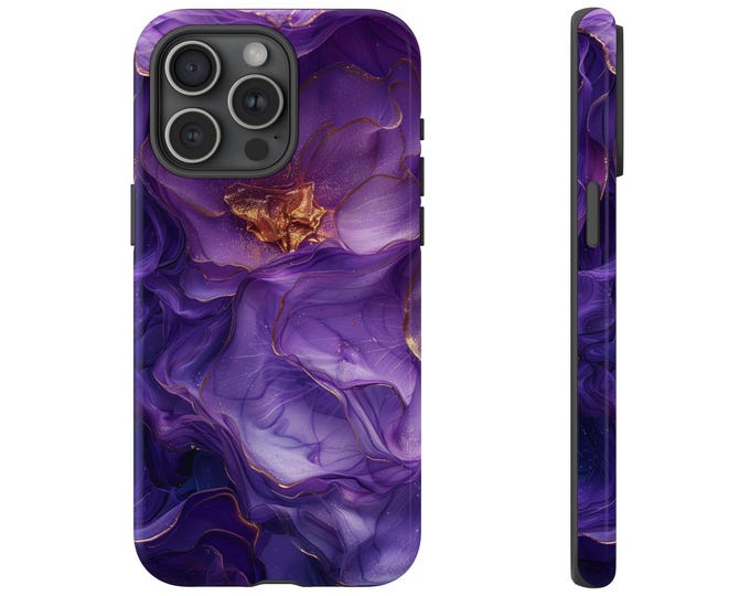 Gold Purple Orchid Marble Fusion Phone Case: iPhone, Galaxy, Pixel - Lifetime Warranty