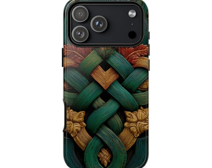Green Gold Intricate Knotwork Phone Case: iPhone, Galaxy, Pixel - Lifetime Warranty