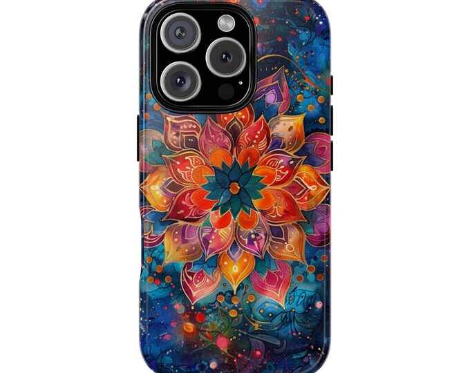Cosmic Mandala Flower Watercolor Painting Pink Blue Phone Case: iPhone, Samsung Galaxy, Google Pixel