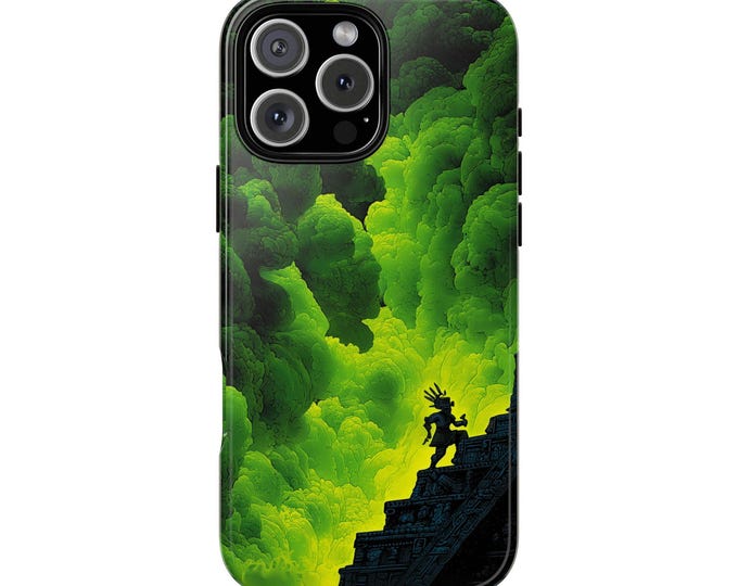 Aztec Temple Green Smoke Warrior Phone Case: iPhone, Galaxy, Pixel - MagSafe Compatible