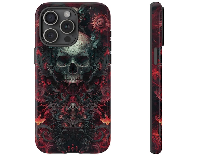 Dark Wave Skull Crimson Armor Phone Case: iPhone, Galaxy, Pixel - Magsafe Wireless Charging