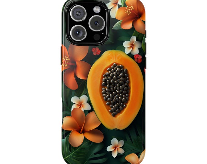 Papaya Tropical Orange Fruit Flowers Phone Case: iPhone, Galaxy, Pixel - Lifetime Warranty