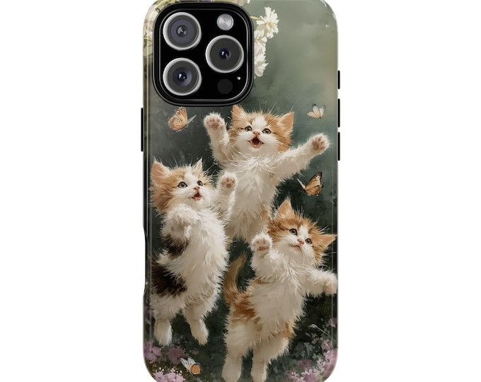 Fluffy Kittens Cute Cats Floral Phone Case: iPhone, Galaxy, Pixel - Lifetime Warranty