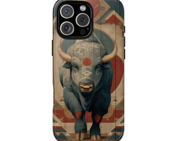 Rustic Buffalo Western Wood Tribal Bison Phone Case: iPhone, Galaxy, Pixel - Lifetime Warranty