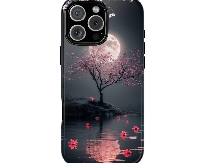Moonlight Cherry Blossom Flower Tree Night Phone Case: iPhone, Galaxy, Pixel - Lifetime Warranty