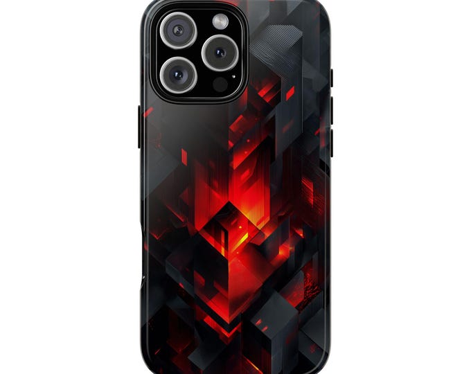 Crimson Maze Shapes Geometric Cyber Cube Phone Case: iPhone, Galaxy, Pixel - Lifetime Warranty