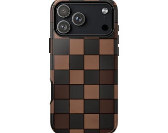 Checkerboard Black Chocolate Brown Phone Case • Original Artwork • Heavy Duty Protection • Tech Gift • Lifetime Warranty
