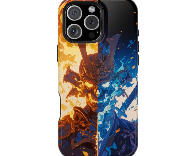 Fire Ice Dual Skull Samurai Warrior Phone Case: iPhone, Galaxy, Pixel - Lifetime Warranty