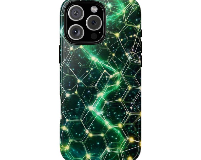 Hexagon Grid Electric Green Pulse Phone Case: iPhone, Galaxy, Pixel - Lifetime Warranty
