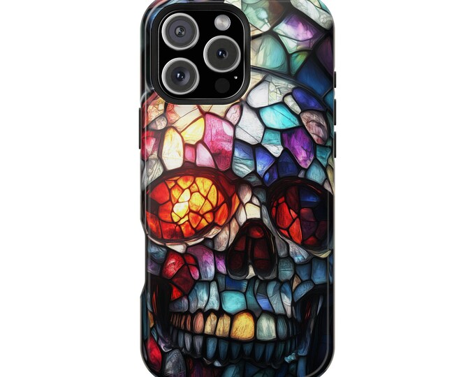 Abstract Opal Stained Glass Skull Phone Case: iPhone, Galaxy, Pixel - Lifetime Warranty