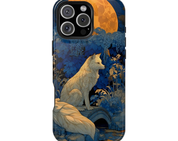 White Fox Blue Scenery Kitsune Moon Phone Case: iPhone, Galaxy, Pixel - Lifetime Warranty