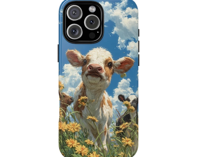 Cute Cows Outdoor Calves Flower Field Phone Case: iPhone, Galaxy, Pixel - MagSafe Compatible