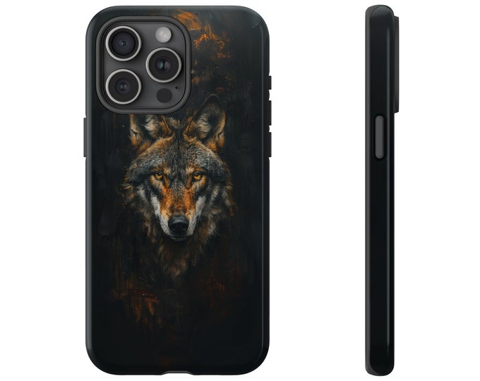 Gray American Wolf Portrait on Dark Background Phone Case: iPhone, Galaxy, Pixel - Lifetime Warranty