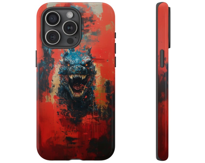 Abstract Kaiju Monster on Orange Phone Case: iPhone, Galaxy, Pixel - Lifetime Warranty