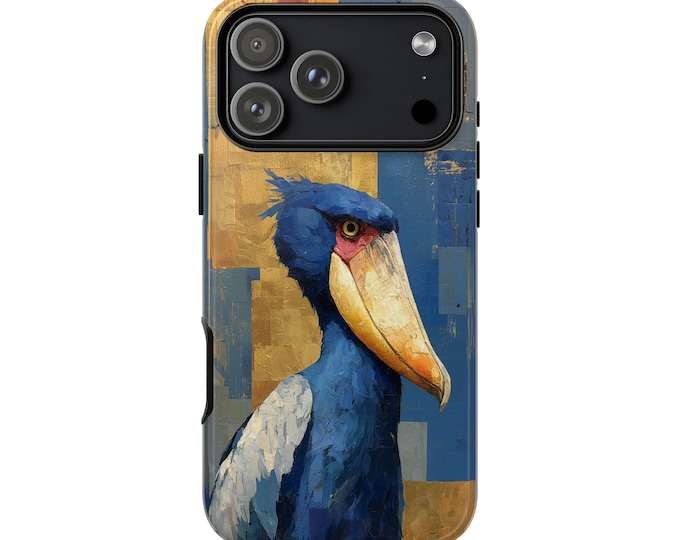 Abstract Shoebill Bird Blue Yellow Phone Case: iPhone, Galaxy, Pixel - Lifetime Warranty