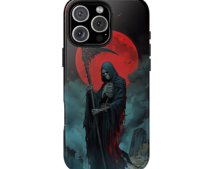 Death Skeleton Scythe Vintage Illustration Skull Phone Case: iPhone, Galaxy, Pixel - Lifetime Warranty