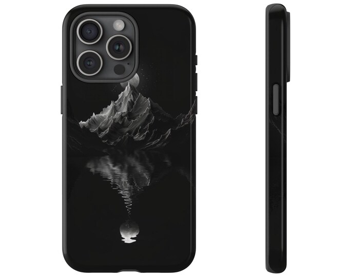 Vector Black Mountains Moon Landscape Phone Case: iPhone, Galaxy, Pixel - Lifetime Warranty