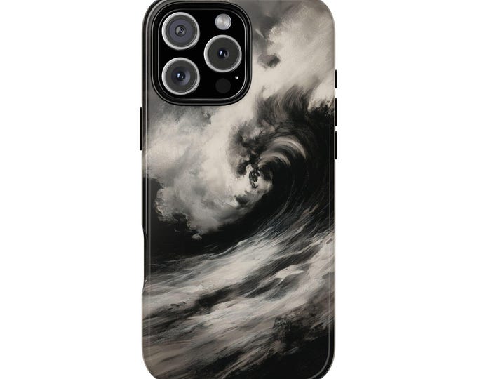 Storm Ocean Waves Dynamic Charcoal Black Phone Case: iPhone, Galaxy, Pixel - Lifetime Warranty