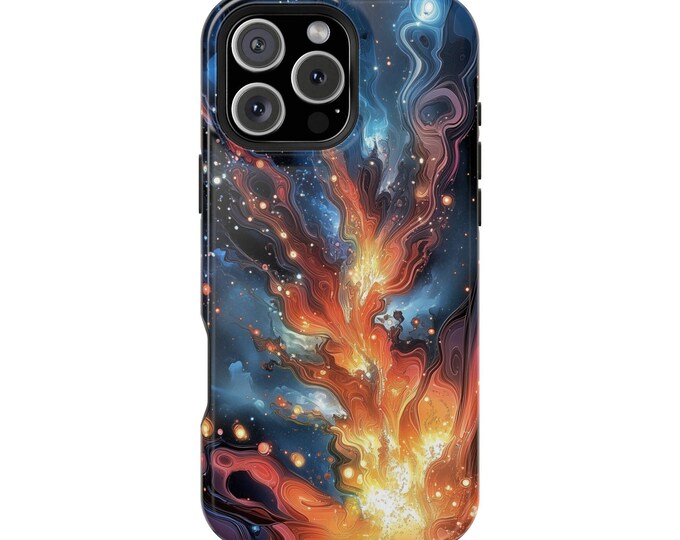 Vibrant Orange and Blue Fusion Energy Burst Phone Case: iPhone, Galaxy, Pixel - Lifetime Warranty