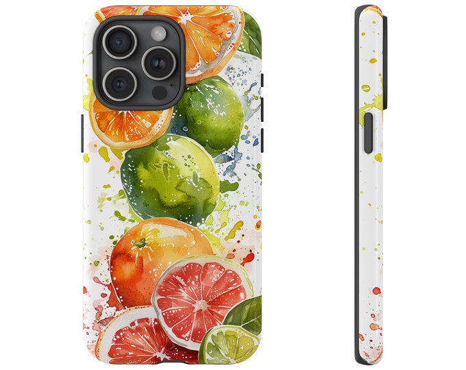 Orange Grapefruit Limes Fruit Splash Watercolor Phone Case: iPhone, Galaxy, Pixel - Lifetime Warranty