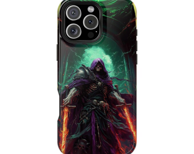 Skeleton Warrior Double Fire Swords Phone Case: iPhone, Galaxy, Pixel - Lifetime Warranty