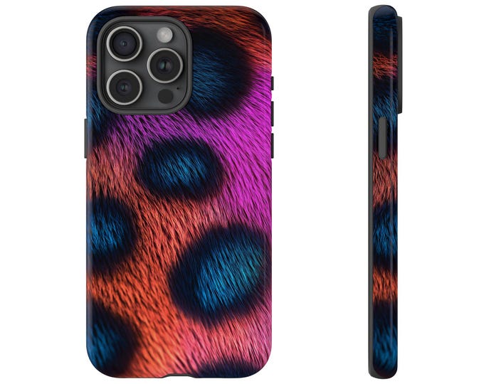 Pink Teal Leopard Cover, Jaguar Cat Spots Skin Design Phone Case: iPhone, Galaxy, Pixel - Lifetime Warranty