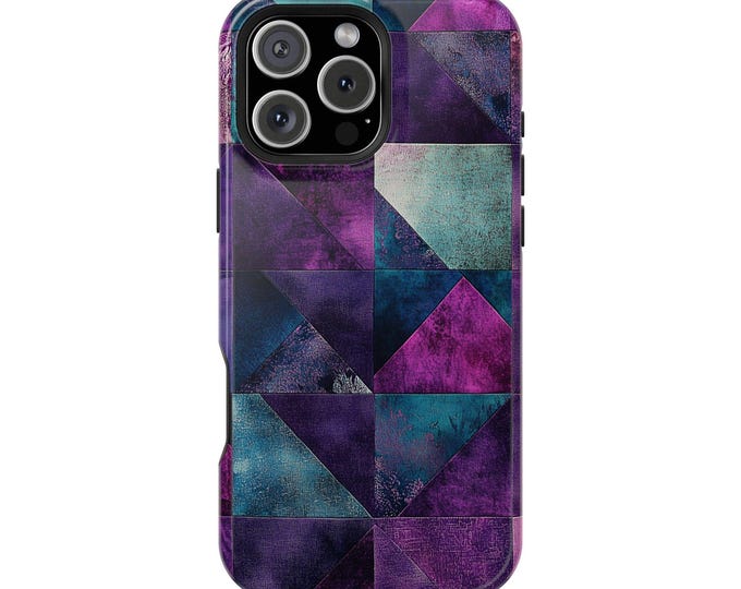 Purple Teal Geometric Pattern Abstract Shapes Phone Case: iPhone, Galaxy, Pixel - MagSafe Compatible